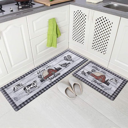 Carvapet Kitchen Floor Mats 2Pcs, Anti Fatigue Kitchen Rugs and Mats Farmhouse Plaid Farmhouse Non-Skid Cushioned Floor Comfort Mat for Kitchen, Doorway, Sink, Laundry, 17"x27"+17"x47"