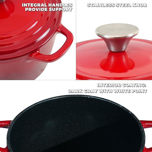Flavehc Dutch Oven Pot with Lid 2.8 Qt Cast Iron Dutch Oven for Bread Baking, Red Enameled Cast Iron Soup Pot, Small Deep Dutch Oven for Soup, Stews & Small Family Meals