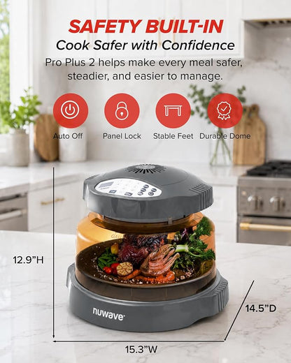 Nuwave Pro Plus 2 Air Fryer Oven, Infrared Countertop Convection, No Defrost No Preheat, Triple Combo Heating, 10-in-1 Multicooker, PFAS & BPA Free, 10LB Capacity, Dishwasher Safe Parts, 20660V03Y