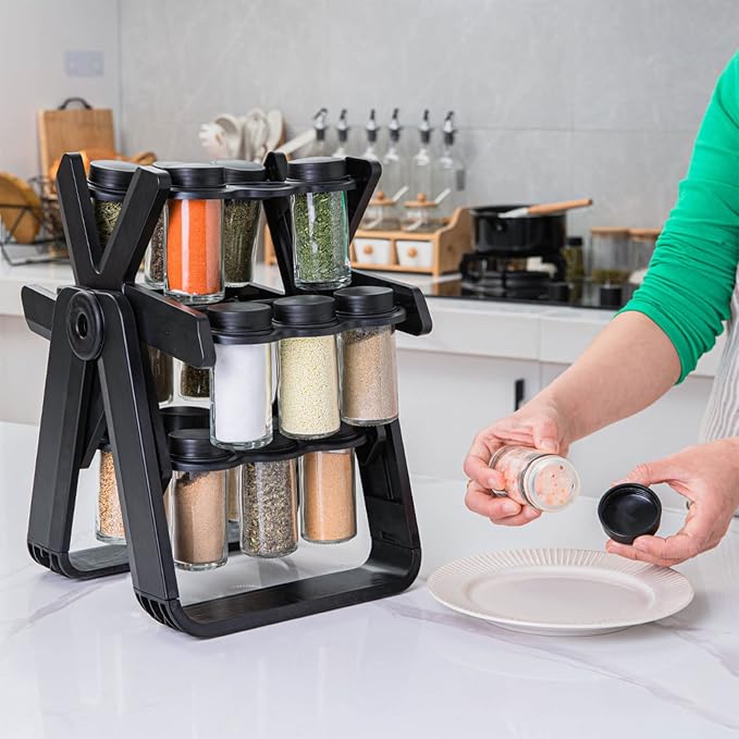 Rotating Spice Rack Organizer 360 Degree Ferris Wheel Rotation with 18 Glass Jar Set Seasoning Organizer for Countertop Revolving Spice Rack with Jars Organizer Countertop