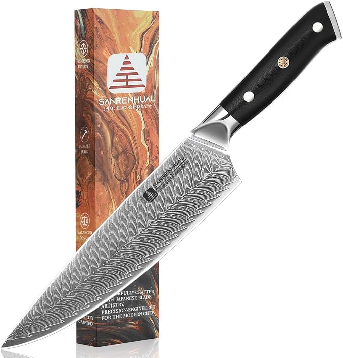 Damascus Chef Knife 8 inch, 67-Layer High Carbon Steel Kitchen Knife Ultra Sharp Japanese Chef Knives, Professional Kitchen Chef's Knife, with G10 Ergonomic Handle/Gift Box
