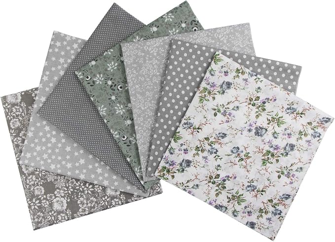 aufodara 7pcs 20” x 20” Cotton Fabric Squares Patchwork Bundle Making Supplies Quilting Weight 120 g/m² for Sewing Quilt DIY Artcraft Handwork (Grey)