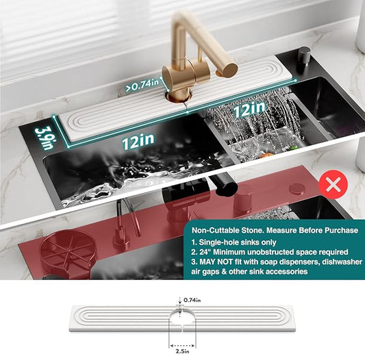 Eormoe Faucet Mat for Kitchen Sink – Diatomite Stone Drying Mat & Sink Protectors, Prevent Moisture – Sink Splash Guard Water-Absorbing Stone Tray for Bathroom Counter (Light Grey, 23.6" x 3.9")
