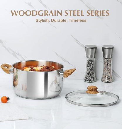 KOCH SYSTEME CS Stainless Steel Pot - 8 Quart Stainless Steel Stock Pot with Visible Lid, Steel Soup Pots with Heat-Resistant Bakelite Double Handle, Dishwasher Safe, Induction Compatible, 8QT