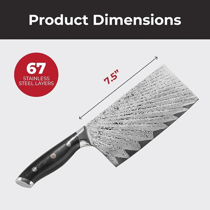 Master Maison Authentic 7.5" Damascus Cleaver Knife with Full-Tang Handle, Sheath, Sharpening Stone, Storage Box & Drying Cloth | AUS-10 Japanese Stainless Steel Professional Chef Butcher Knife Set
