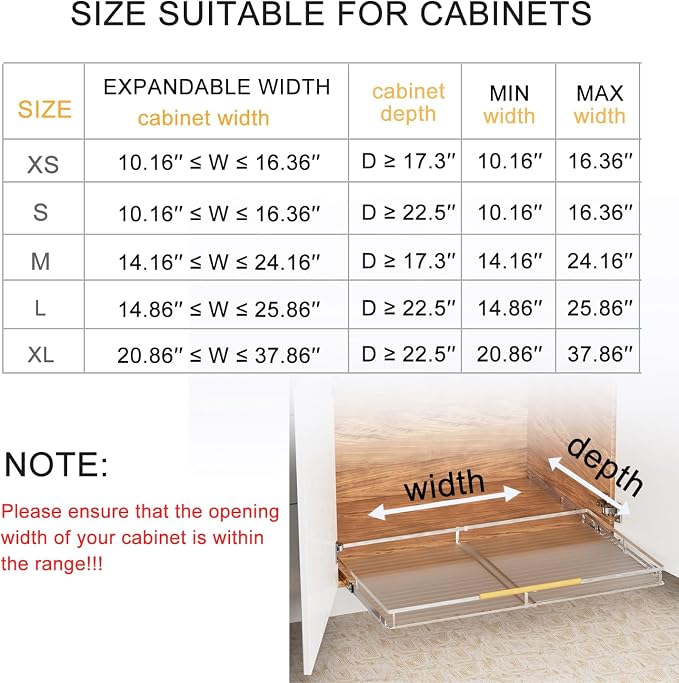 SANNO Chrome Expandable Pull Out Kitchen Cabinet Organizer, 14"-25" Width, 22.24" Depth, 2.7" Height, 2 Shelves, Modern Style, Bottom-Mounted, Easy Install, Kitchen Use