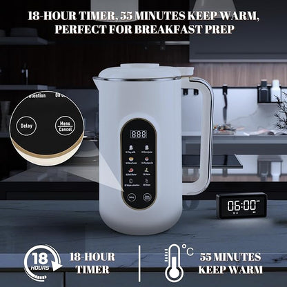 8-IN-1 Nut Milk Maker Machine, 50 oz Soy Milk Maker with LED Touch Screen for Hot/Cold Almond Soybean Milk Maker, 18 Hours Timer/Self-Cleaning/Keep Warm Homemade Oat/Nut/Juice Blender