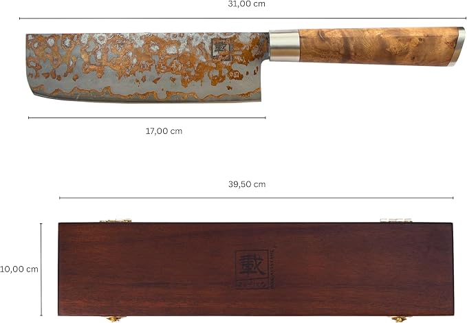 zayiko Damascus Nakiri Knife 6.7 Inch, VG10 Core Vegetable Knife for Chopping, Slicing & Dicing, 67-Layer Copper Damascus Steel, Maple Root Wood Handle, Wooden Gift Box