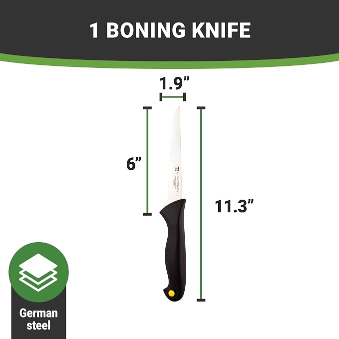 Restaurantware Sensei 6 Inch Boning Knife 1 With Colored Coded Pins Fillet Knife - High-Carbon Stain-Resistant Black German Steel Knife For Fish Ergonomic Handle For Fish Vegetables Or Entrees