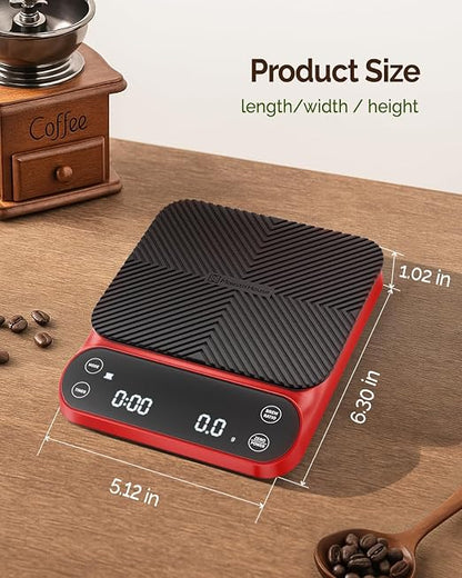 Maestri House S3 Coffee Scale with Timer, 3kg/0.1g Rechargeable Pour Over Coffee Scale, 3 Brew Modes, Adjustable Brew Ratios & Flow Rate Display, Scale for Pour Over, Espresso & French Press-Red