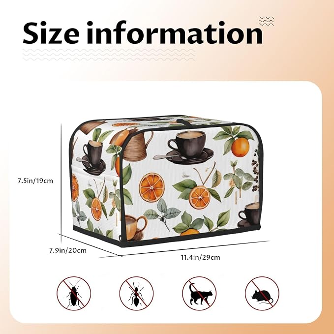Orange Coffee 2 Slice Toaster Cover Wide Slot Dustproof Bread Maker Cover Fingerprint Protection Kitchen Appliance Cover Toaster Bag