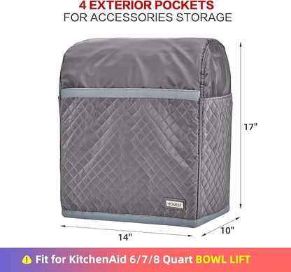 HOMEST Stand Mixer Quilted Dust Cover with Pockets Compatible with KitchenAid 6/7/8 Quart Bowl Lift, Grey (Patent Design)