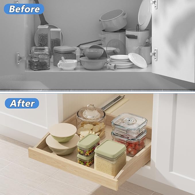 LOVMOR Single Pull Out Cabinet Organizer 19½”W x 21”D, Soft Close Slide Out Drawer Storage Shelves for Kitchen, Wood Cabinet Shelf Pull-Out Organizer Storage for Base Cabinet