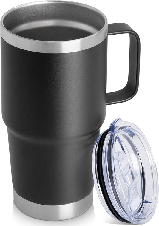 20oz Tumbler with Lid, Stainless Steel Tumbler with Handle, Metal Insulated Travel Coffee Mug with Handle, Double Wall Vacuum Spill Proof Tumbler Cup, Black 1 Pack