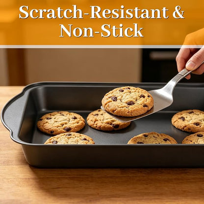 8PCS Deep Baking Pan Set, 14/15.9/17.5 Inch Nonstick Oven Pan with Cooling Racks & Oven Mitts, Heavy-Duty Roasting Pan with Wide Handles for Cakes, Lasagna and Meat, Black