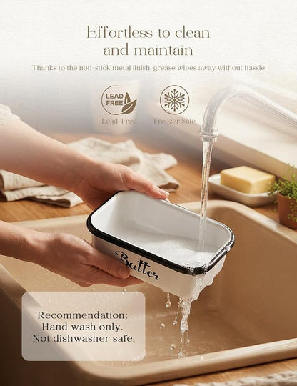 Butter Dish with Lid: Butter Dish for Countertop- AISBUGUR Metal Butter Keeper with Stainless Steel Multipurpose Butter Knife,Large Butter Container with Silicone Home Decor Kitchen Gift White