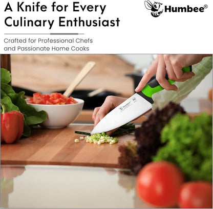 8-Inch Chef Knife, NSF Certified Razor-Sharp High Carbon Stainless Steel Blade – Ergonomic Color Coded Handle, Non-Slip Grip Kitchen Knife, DT-10 Series, Green