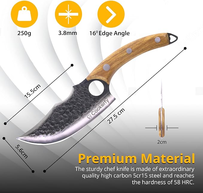 Chef Knife - Japanese Knife Style with Ergonomic Grip & Rosewood Handle, 6" High Carbon 5cr15 Steel Meat Cleaver, Genuine Leather Sheath, Kitchen Knives, Gift Packaging