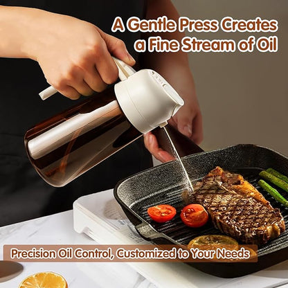 YARRAMATE 16oz/470ml Light Blocking Oil Sprayer for Cooking with Stickers, Food-Grade 2 in 1 Olive Oil Dispenser Bottle for Kitchen, Premium Dark Amber Glass Oil Bottle for Air Fryer, BBQ(White)