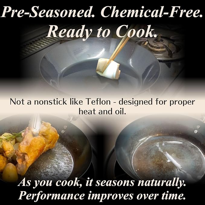 Crafted in Japan. Trusted by Chefs. Japanese Carbon Steel Frying Pan – Precision-Formed, Pre-Seasoned & Lightweight, Chef-Designed for High-Heat Control (11.0 inches)