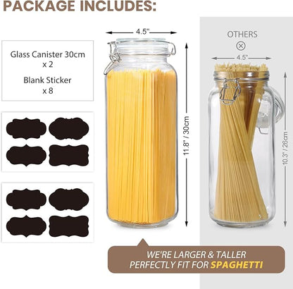 VITEVER [ Taller ] 92oz Glass Jars with Airtight Lid, Large Glass Food Storage Jars, 3 Pack Wide Mouth Airtight Glass Jars for Kitchen Pantry Spaghetti, Square Mason Jars with Labels