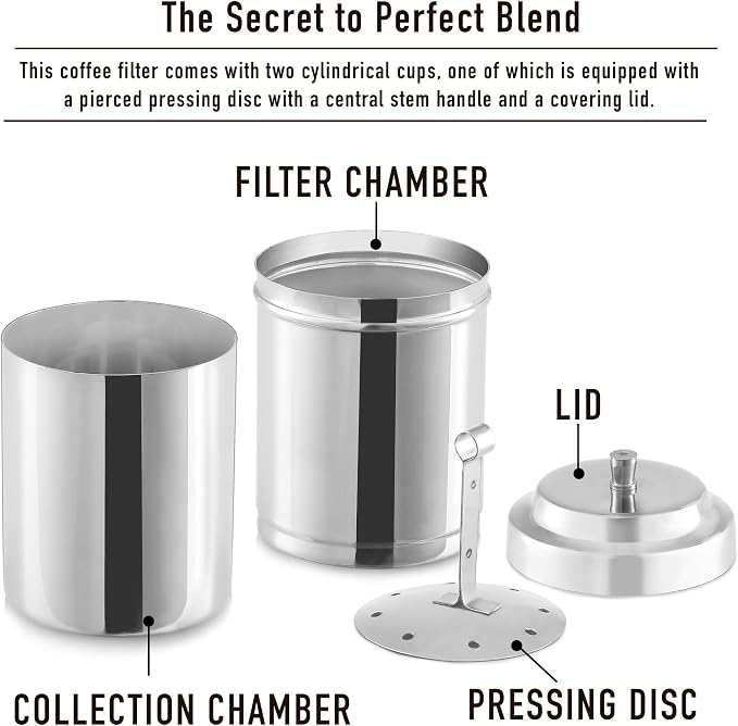 KSJONE South Indian Filter Coffee Maker 7 oz,2-4 Cups Stainless Steel Coffee Maker, Drip Coffee Brewer, Madras Kaapi Kappi, Coffee Decoction Maker