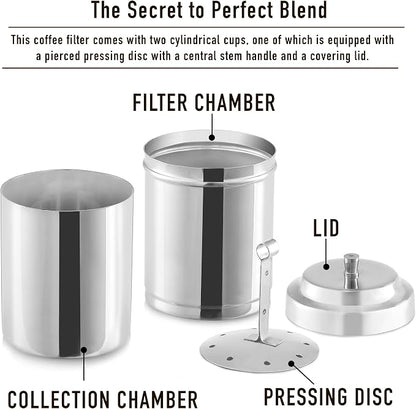 KSJONE South Indian Filter Coffee Maker 7 oz,2-4 Cups Stainless Steel Coffee Maker, Drip Coffee Brewer, Madras Kaapi Kappi, Coffee Decoction Maker