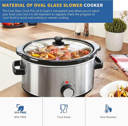 Oval Glass Crock Pot Lid 6 Quart Replacement for Hamilton Beach Slow Cooker 6 qt, Hamilton Beach Programmable Slow Cooker Replacement Parts Compatible with Hamilton Beachs Crock Pot 33665G, 1