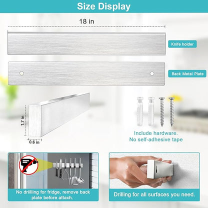 Magnetic Knife Holder for Wall 18 Inch Knife Magnetic Strip Refrigerator Knife Magnet Bar Wall Mount Knife Rack for RV Kitchen Utensil Holder Metal Tool Holder Knife Block for Kitchen Organization