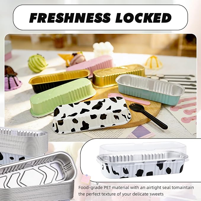 24 Pack Mini Loaf Pans, 7.5oz Mini Cake Pan & Mini Cupcake Pan Set – Disposable Aluminum Baking Pans with Lids, Spoons & Stickers, Premium Sturdy Gift Set for Cakes, Cupcakes, Desserts & Party Treats