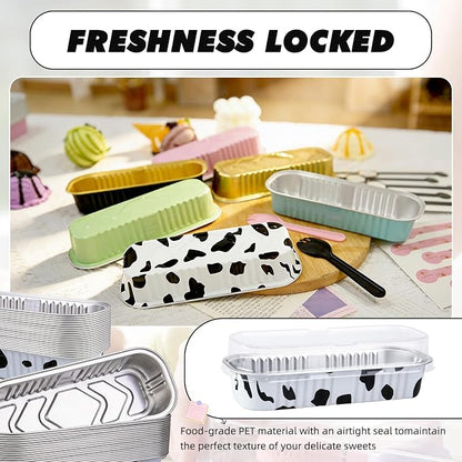 24 Pack Mini Loaf Pans, 7.5oz Mini Cake Pan & Mini Cupcake Pan Set – Disposable Aluminum Baking Pans with Lids, Spoons & Stickers, Premium Sturdy Gift Set for Cakes, Cupcakes, Desserts & Party Treats