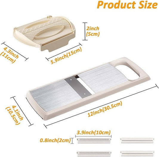 Mandoline Food Slicer for Kitchen, Potato, Tomato, Carrot, Onion, Vegetable and Fruit Cutter, with 4 Stainless Steel Blades and 1 Safety Guard, BPA-Free Plastic Body