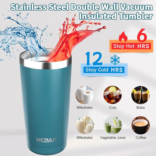 MEZMUT 20oz Tumbler Coffee Travel Mug with Daul Lid and Straw, Stainless Steel Double Wall Vacuum Spill Proof Insulated Tumbler, Hot or Iced Coffee Cups for Drinks (1Pack, Maya Blue)