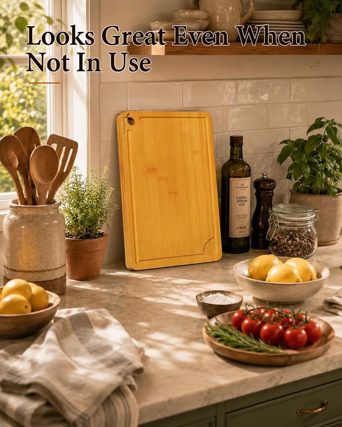 Cutting Board for Kitchen,Wooden Cutting Boards for Meal Prep,18" x 12" XL Carbonized Bamboo Cutting Board for Small Kitchen,Apartment,Meat,Vegetables,Fruit and Daily Cooking