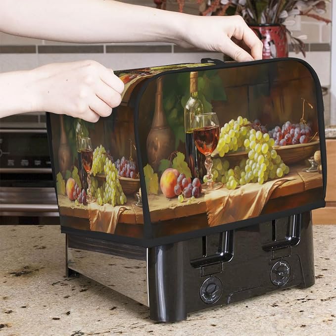 Red Wine Toaster Cover 4 Slice Wide Slot Washable Toaster Covers | Grapes Modern Dust and Fingerprint Protection Bread Maker Covers for Kitchen Accessories Decor Bakeware Women Gift