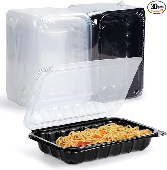 YANGRUI 30-Pack 27 oz 9x6 Rectangle Container, Shrink-Wrapped No Pre-Wash | Anti-Fog Lid, Leak-Resistant BPA-Free PP Takeout Box, Microwave & Freezer Safe for Deli Display, Coffee Shop & Gym Meal Prep