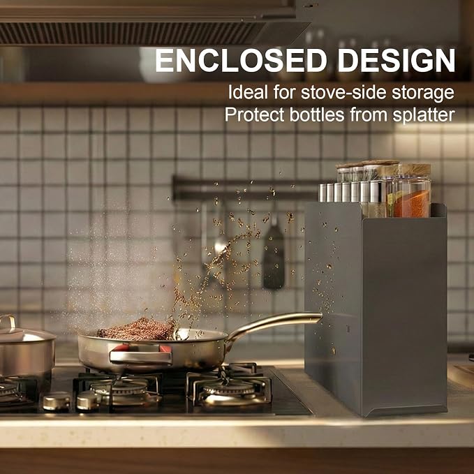 2 Tier No Assembly Pull Out Spice Rack Countertop, Sliding Drawer for Tall Bottles, with Magnetic Panels with Paper Towel Holder and 4 Hooks (Dark Grey, 2)