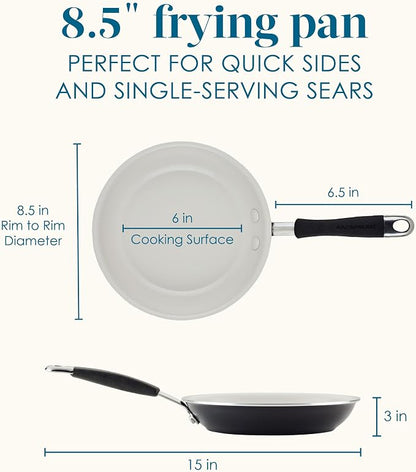 Rachael Ray Cucina Ceramic Nonstick Frying Pan/Skillet, 8.5 Inch Non Stick Open Fry Pan, Dishwasher Safe - Peppercorn