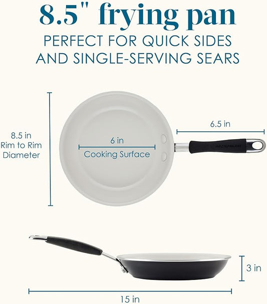 Rachael Ray Cucina Ceramic Nonstick Frying Pan/Skillet, 8.5 Inch Non Stick Open Fry Pan, Dishwasher Safe - Peppercorn