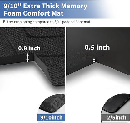UKISS 9/10"" Extra Thick Cushioned Anti Fatigue Kitchen Mat, Waterproof High Density Foam Standing Desk Mat, Non-Slip Ergonomic Comfort Mat for Kitchen, Office,Workstation (Black, 20" X 32")