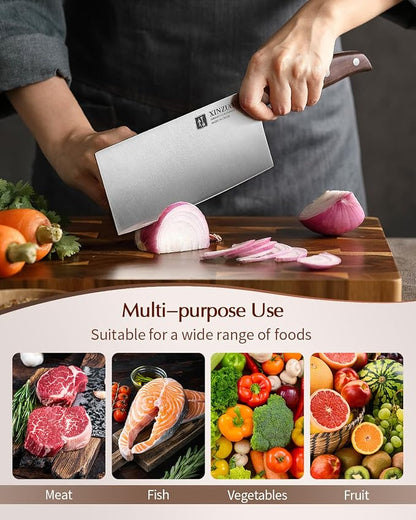 XINZUO Meat Cleaver Knife, 7 Inches German Stainless Steel Chef Cleaver Knife,Vegetable Meat Cleaver,Multifunction Chopper Butcher Knife,Chinese Chef Knife, Ultra Sharp, Red Sandalwood Handle