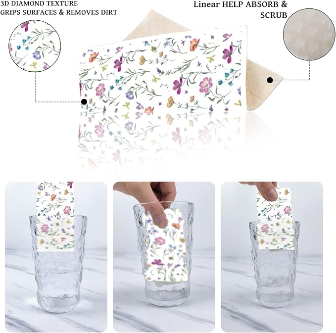 Floral Swedish Dish Cloths for Kitchen, 6 Pack Reusable Wildflowers Swedish Kitchen Dishcloths, Absorbent Sponge Cleaning Dish Cloths for Party Home Cleaning Quick Drying Washable Hand Towel