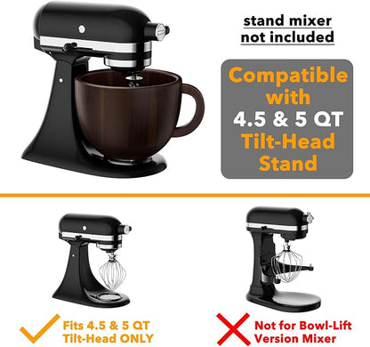 SpaceAid Wooden Bowl with Handle, Kitchen Space Aid Acacia Wood Mixing Bowls Holder for Stand Mixer, Compatible with 4.5 & 5 QT Tilt-Head Models Kitchen, Dark Wood