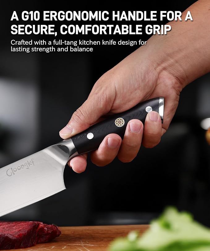 3-Piece Damascus Kitchen Chef Knife Set- 8" Chef Knife, 7" Santoku, 5.5" Utility Knife Japanese High Carbon Stainless Steel with G10 Handle Gift Box Cutting Tools for Meat, Vegetables