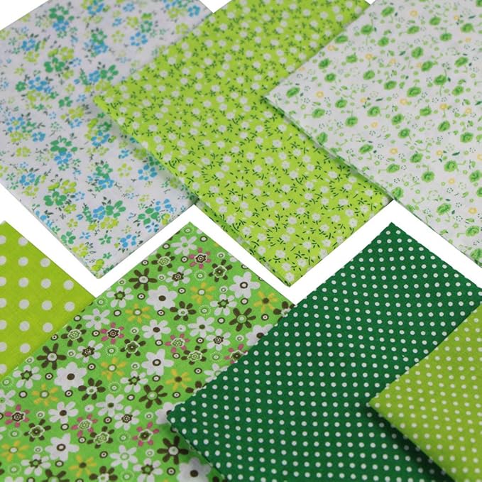 7PCS Different Patterns Printed Cotton Fabric Squares 50 cm x 50 cm Handmade Craft Cloths Bundle for Sewing Patchwork, Quilting, DIY Scrapbooking Tissue (Green)