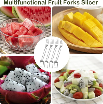4 Pcs Watermelon Fork Slicer Cutter, Stainless Steel 2-in-1 Watermelon Fork Slicer, Portable Watermelon Fork Watermelon Cutter Slicer Tool Fruit Forks Slicer for Home Party Camping Kitchen Gadget