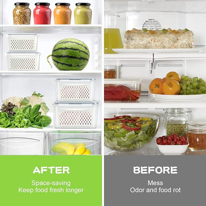 TBMax 12 Pieces Fruit Storage Containers for Fridge Organizers and Storage, 6 Pack Large Produce Saver with Airtight Lid & Colander for Berry Lettuce Salad Vegetable Storage, Refrigerator Organizer