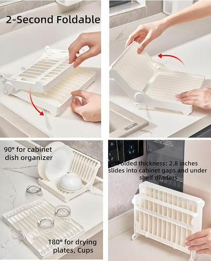 Collapsible Small Dish Drying Rack for RV, Camper, Dorm & Small Space – 12-Slot Foldable Plate Organizer, Compact Plastic Cabinet-Friendly Dish Holder for Kitchen Counter, Sink, Boat & Apartment