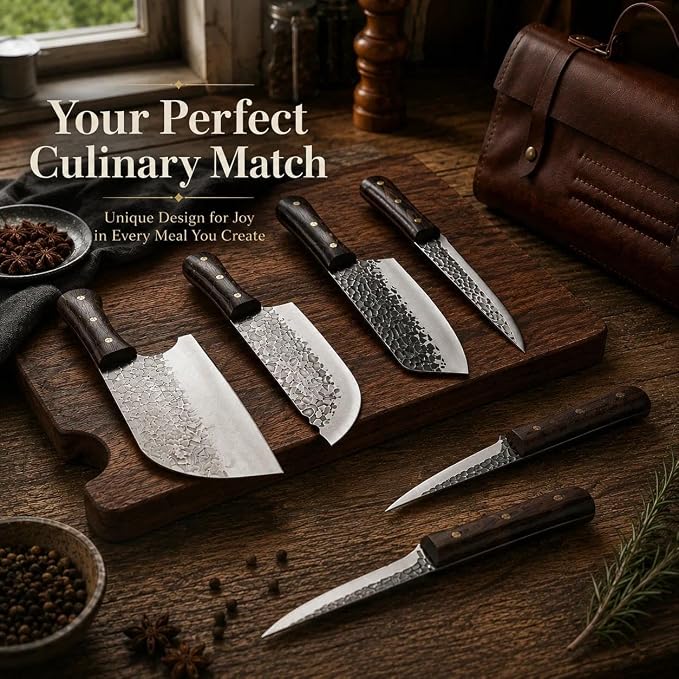 DRAGON RIOT Chef Butcher Knife Set for Meat Cutting with Roll Bag, 12 PCS Japanese Forged Chef Knives Set for Men and Women Gift for Men