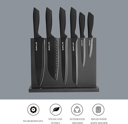 Kitchen knife set with Magnetic knife holder, 15 pieces high carbon stainless steel sharp kitchen knife set including chef's knife, bread knife, serrated steak knife set